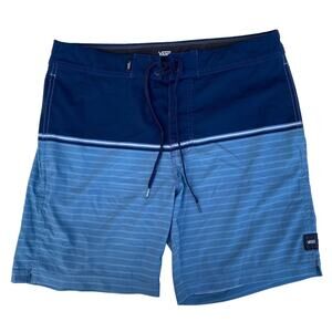 Vans Men's Blue Stripes Flat Front Tie Front Swim Board Shorts Swimwear Size 30